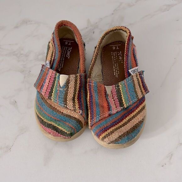 Toms Kids Multicolor Striped Slip On EUC - Picture 2 of 5